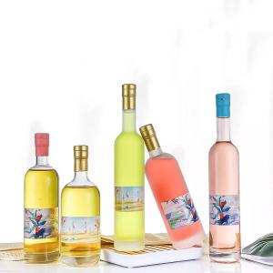 375ml 500ml Round Glass Wine Juice Whisky Bottle with Transparent Collar