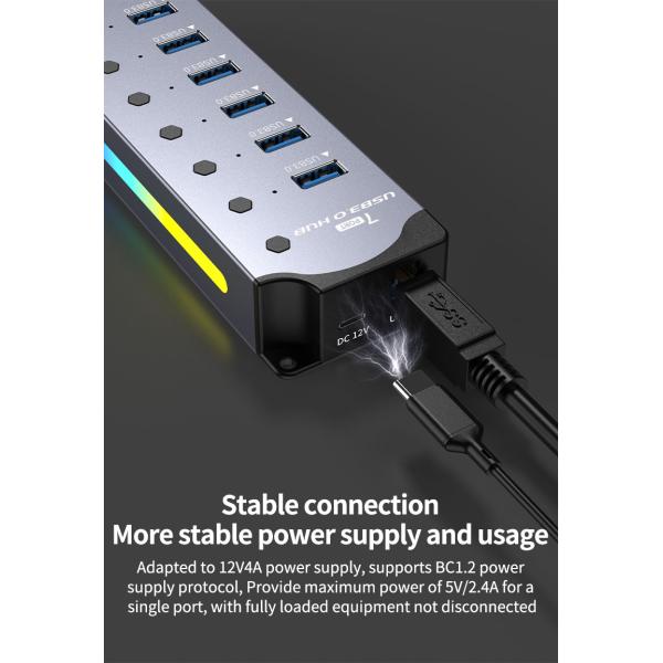 Customized Logo Accepted Speed USB 3.0 Hub with 7 Ports and Aluminum Alloy Design