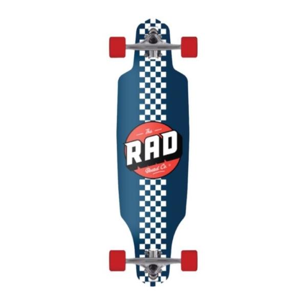 RAD Wheels Drop Through Checker Stripe Navy / White Longboard Complete