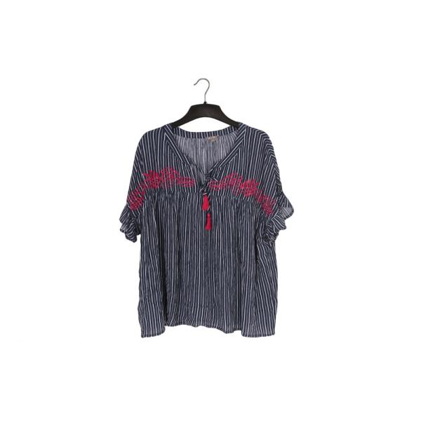 Buy 100% Rayon Ladies Striped Printing Blouse Big Embroidery Striped Womens Top at wholesale prices