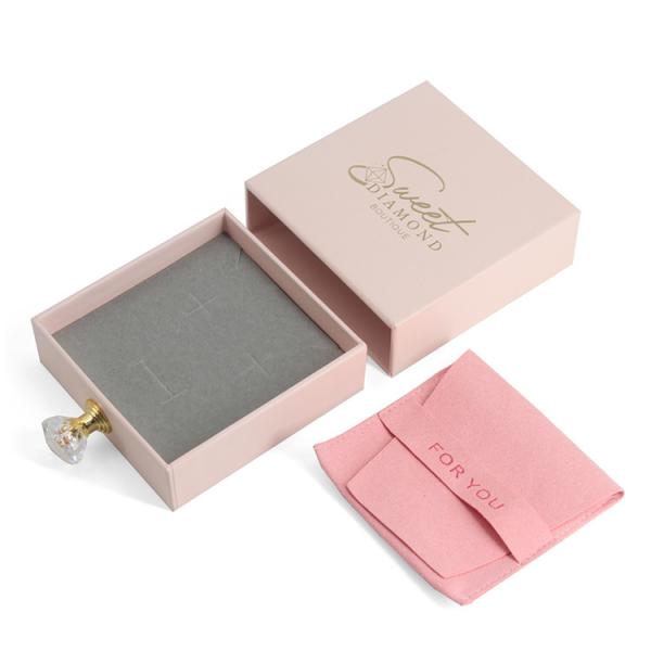 Custom Pink Glitter Package Folding Ring Jewelry Packaging Box With Ribbon Closure