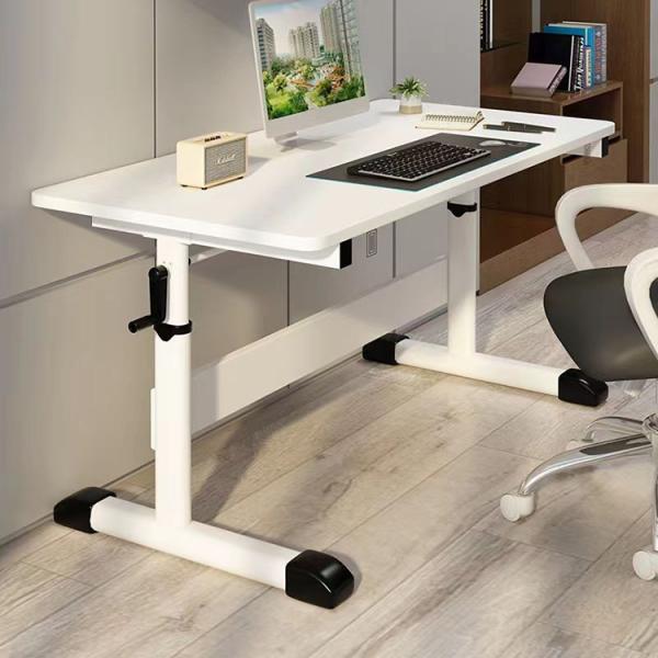 Wood Grain Manual Height Adjustable Lifting Tea Desk White Coffee Table For Office