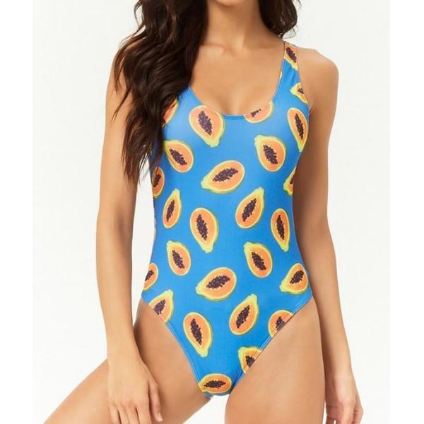 Scoop Neck Halter Top With Fruit One- Piece Swimsuit Women