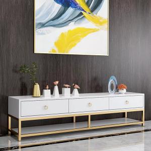 Modern Luxury Metal Frame TV Cabinet Multifunctional White Television Stan