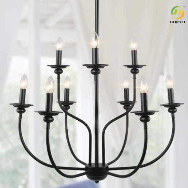 8 heads e26/e27 Suspended Light Black iron Nordic Pendant Light