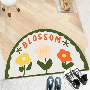 Cartoon Flower Polyester Fiber Floor Carpet Rug Half Circular