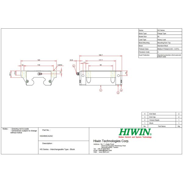 HIWIN HGW55CA Linear Guideway Block 55mm Guide Block For Machines