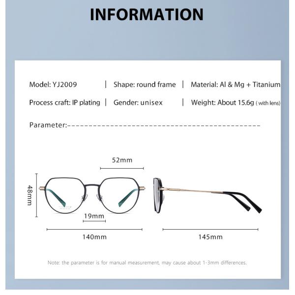 Aluminum Magnesium Titanium Frame Glasses , Custom Lens Round Prescription Glasses