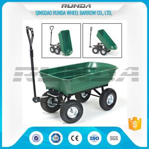 Green Color Garden Dump Wagon Plastic Material Tray Load Capacity 150kg