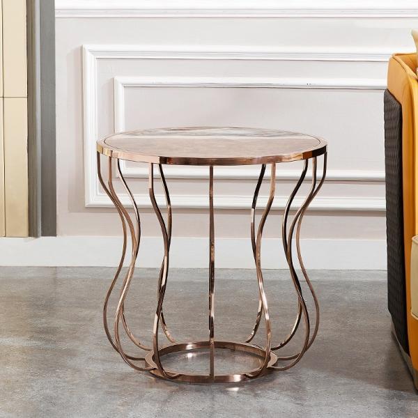Golden Metal Corner Table Sofa Side Table Round Glass Table Top Bedside Table
