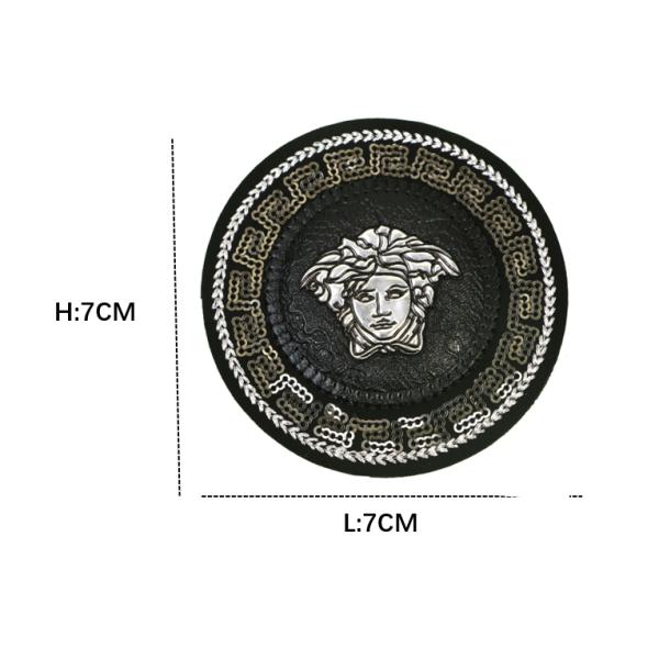 3D Black Medusa Circle Patch Silver Metallic Embroidery Sequins PU Puff Patch For T Shirt Pants Shoes