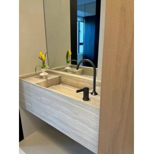 China Serpeggiante Marble Bathroom Washbasin | Wood-Veined Stone Vanity on sale