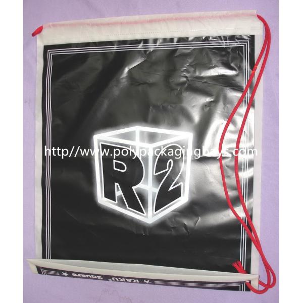 Buy Promotional CPE LDPE Plastic Drawstring Backpack Single Shoulder , Black at wholesale prices