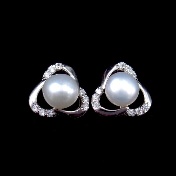 Buy Fancy Real 925 Silver Freshwater Pearl Stud Earrings Triangle Shaped at wholesale prices