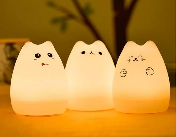 Buy USB Charge Carton Silicone Night Light Multicolor Cute Cat Silicone Soft Nursery Lamp at wholesale prices
