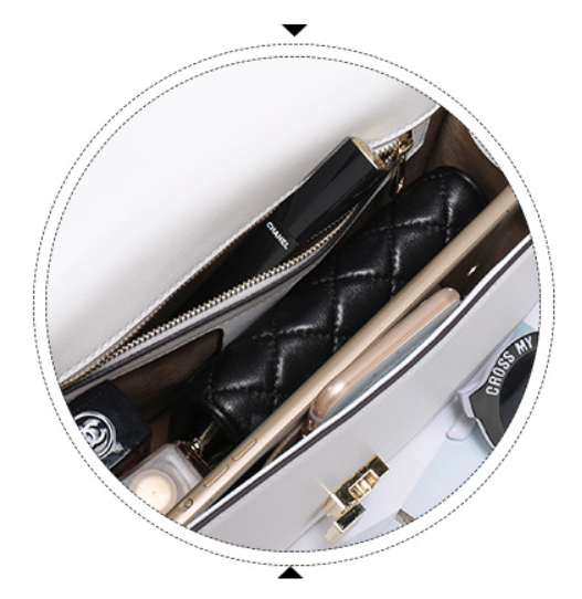 Leather Single Shoulder Bag With Lock Buckle , Slanting Bow Tie Striped Satin Ribbon Bag