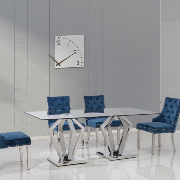 Custom Eight Seater Clear Tempered Glass Top Dining Table