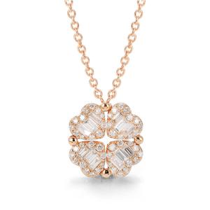 4 Clover 18K Gold Diamond Necklace 14.5mm 1.08 CT Womens