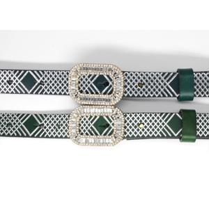 1.8cm Ladies Skinny Full Leather Belt Glass Stone Buckle