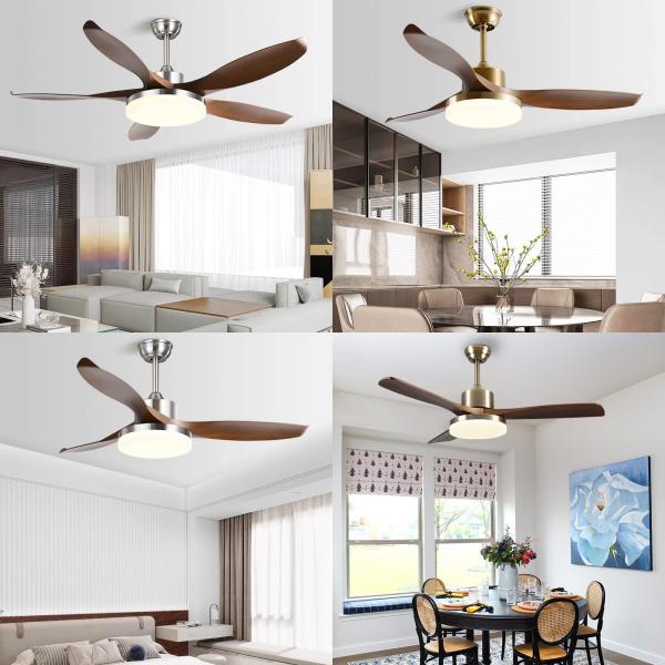 Manufacturer Minimalist Wooden Blade Ceiling Fan 46 Inch 5 Blades Household Integrated Fan Pendant Light