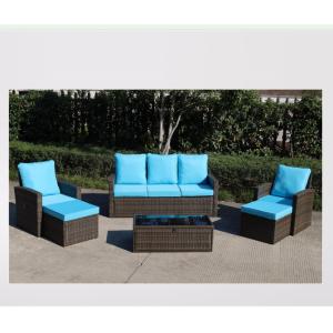 2 Seater Patio Rattan Sofa Set Wicker Sectional Sofa Storage Coffee Table