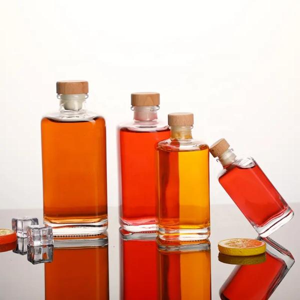 Round Glass Liquor Wine Whisky Tequila Vodka Bottle with Cork 100ml 200ml 250ml 300ml