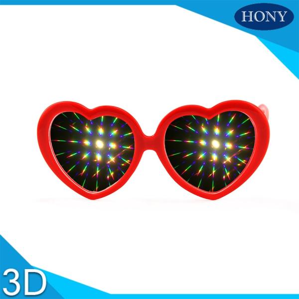 Colorful Frame 3D Fireworks Glasses , Plastic Red Diffraction Glasses