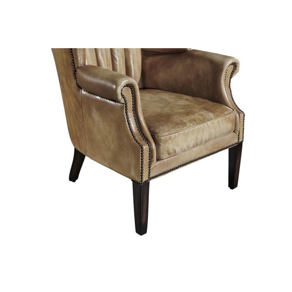 Wooden Legs Leather Wingback Chair , High Back Living Room Chair Water Wash Leather