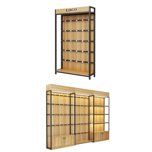 Customizable Single-Sided Supermarket Shelf with Metal and Wood
