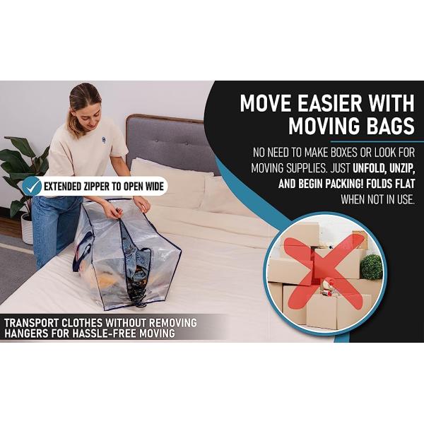 woman packing zipping up bag on top of bed move easier with moving bags folds flat transport clothes