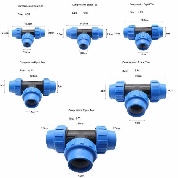 Blue Color Irrigation Tubing Connectors Tee Compression Tube Fittings