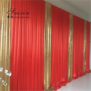Hot sale wedding backdrop double drape red curtains cross valance