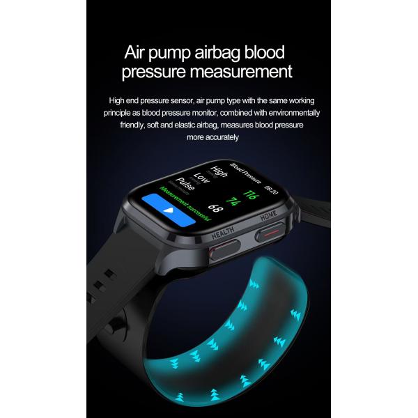 S18 Air Pump Blood Pressure Health Smart Watch With Blood Oxygen Uric Acid Monitor