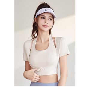 NEW QUICK-DRYING PEACH HALTER TOP YOGA SHORT SLEEVE SHORT SLEEVE WITH CHEST PAD