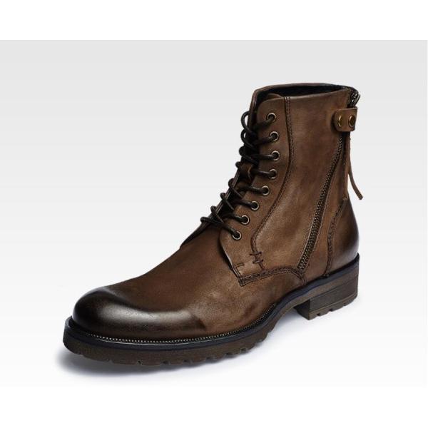 Bullock Mens Brown Leather Dress Boots , Genuine Leather Martin Cowboy Boots