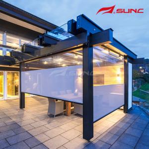 China Windproof Motorized Roller Zip Track Blinds Polyester UV coating Split type on sale