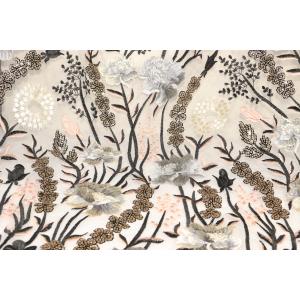 Scalloped Embroidered Mesh Lace Fabric , Wedding Lace Material With Paillettes