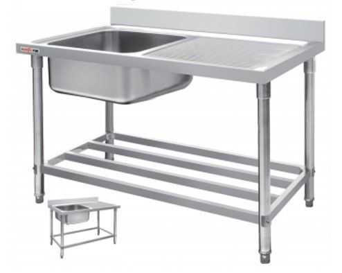 Kitchen Stainless Steel Catering Equipment Single Sink Rust Proof Heavy Duty Square Legs
