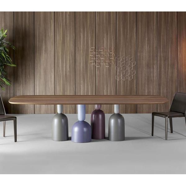 Customized Walnut Color Metal Base Dining Table Rectangular Shape