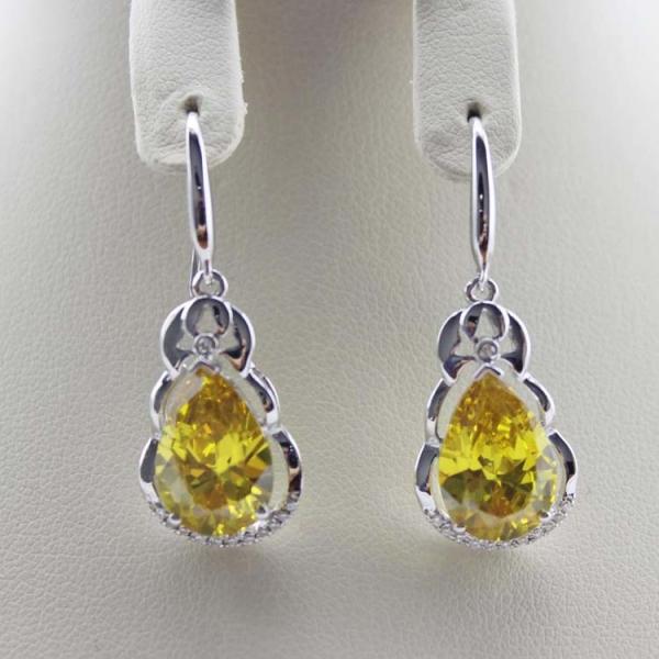 925 Silver Pear Shaped Yellow Citrine Cubic Zirconia Dangle Drop Earrings(PSJ04034)