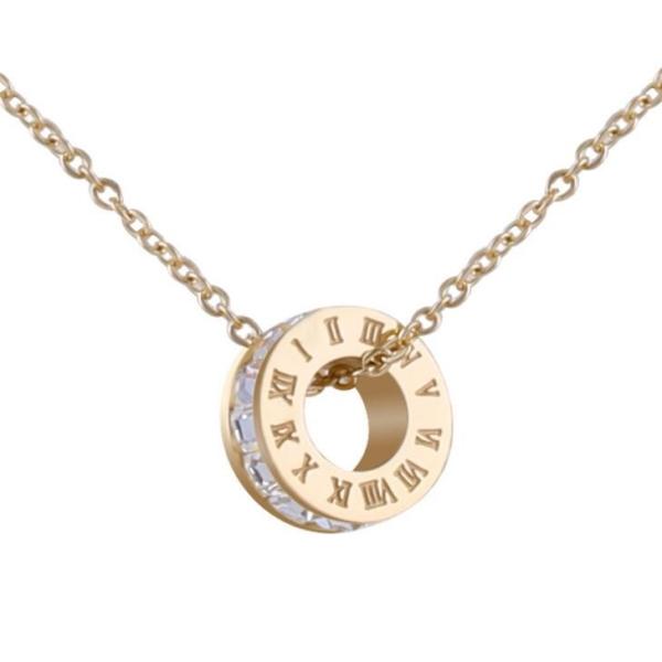 Buy Rome Number Pendant Necklace Diamond Stainless Steel Jewelry Rose Gold Fashion color Necklace at wholesale prices