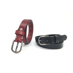 Fashion Womens Genuine Leather Belt With Colored Hand Stitches And Carved Buckle