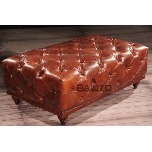 Quality classical old style antique club rectangle leather ottoman for sale