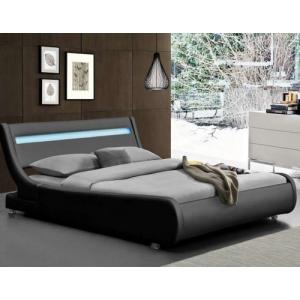 China Home Upholstered Bed Frame Black Faux Leather With LED Light on sale