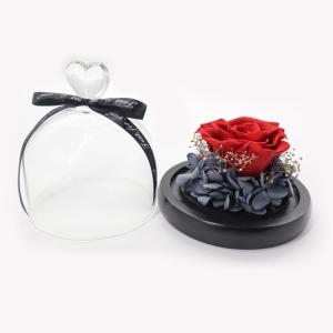 Customized Color Preserved Rose Glass Dome Keep Looking Bright And Beautiful