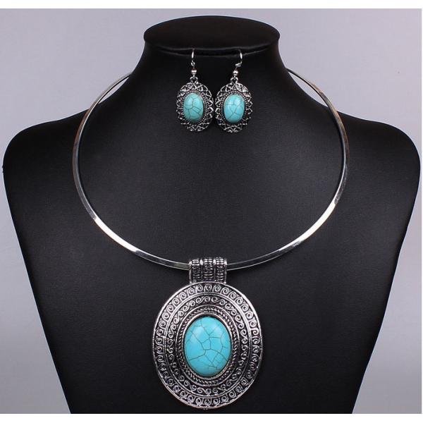 Buy Nepal Ethnic fixed collar turquoise necklace earrings / jewelry sets at wholesale prices