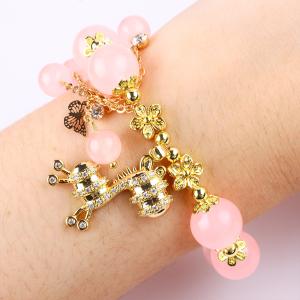 Custom 12mm Pink Rose Quartz Bead Bracelet With Deer Charm