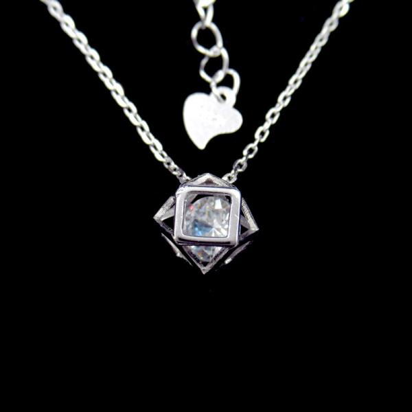 Buy Minimalist Style Cubic Polygon Box Silver Necklace For Women With CZ Inside S925 Pendant / Chain at wholesale prices