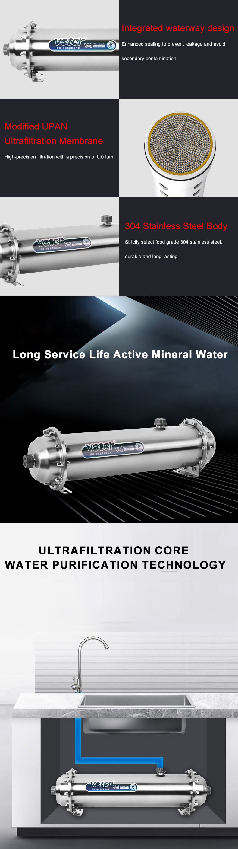 460L/H 304 Stainless Steel Kitchen Style Household Ultrafiltration Water Purifier