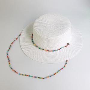 New Fashion Rice Bead Necklace Flat Top Foldable Straw Hat For Women